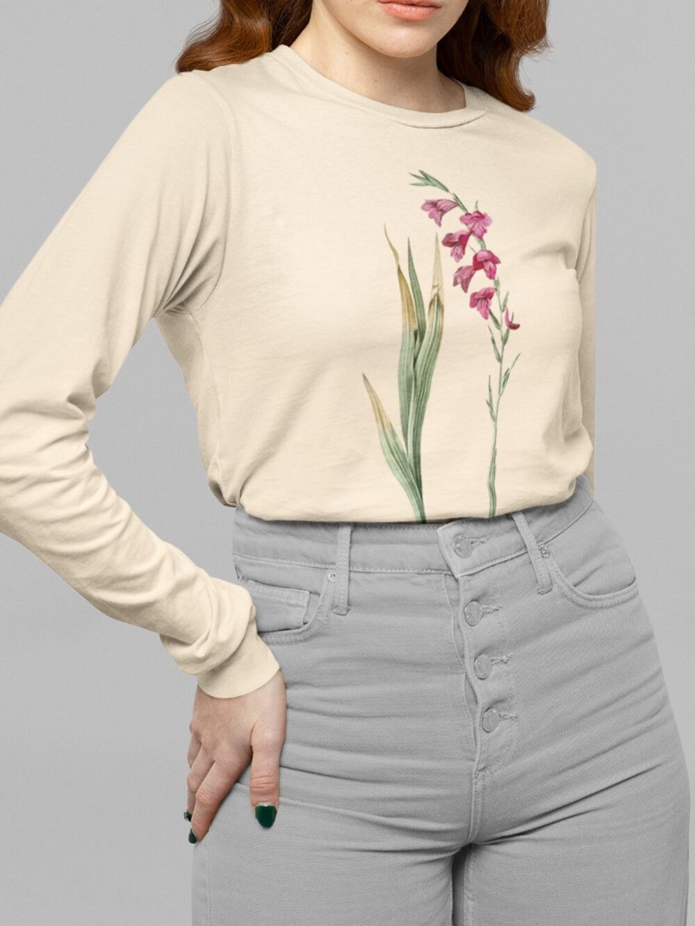 Eastern Gladiolus Vintage Floral Print Long Sleeve Graphic Tee T-shirt S-XXL
